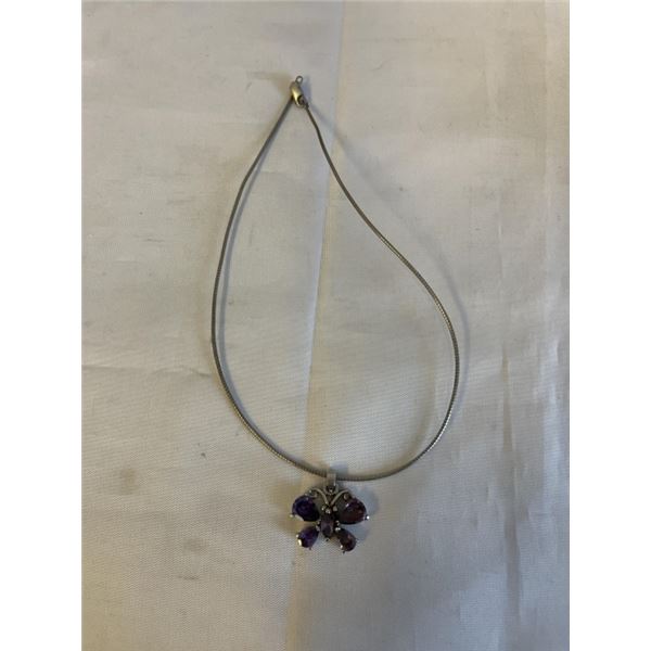 STERLING SILVER CHOKER NECKLACE W/ AMETHYST STONES PENDANT