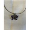 Image 2 : STERLING SILVER CHOKER NECKLACE W/ AMETHYST STONES PENDANT