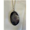 Image 2 : EXTREME LENGTH STERLING SILVER CHAIN W/ LACE AGATE STONE PENDANT
