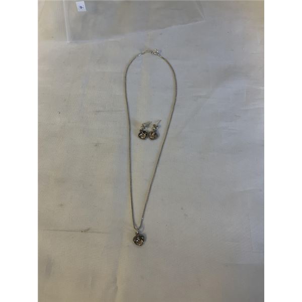 STERLING SILVER W/ GOLD PENDANT AND CHAIN NECKLACE W/ MATCHING PAIR OF EARRINGS