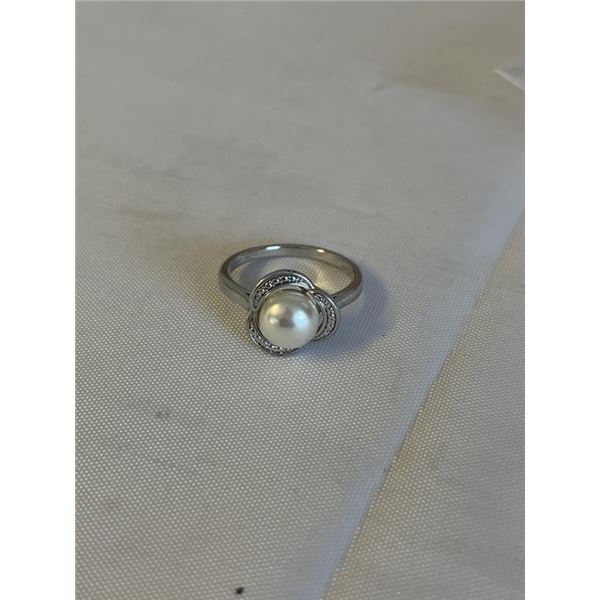 STERLING SILVER W/ GENUINE PEARL RING, SIZE 7