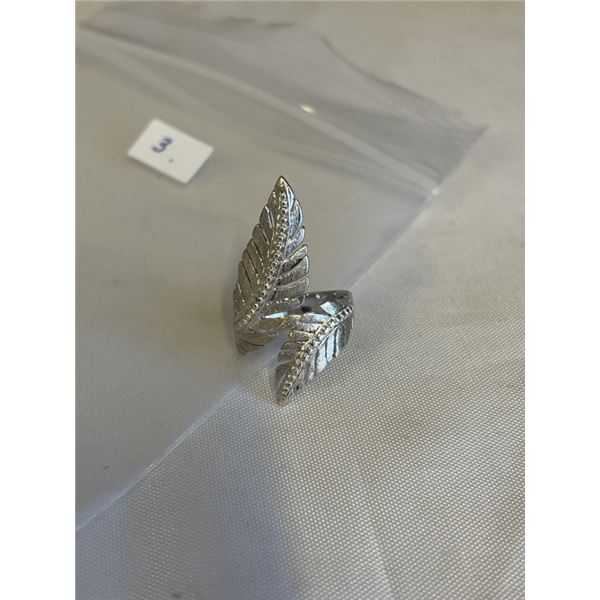 STERLING SILVER FEATHER RING, SIZE 6