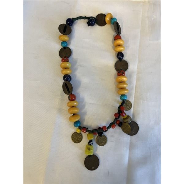 VARIETY VINTAGE BEADS AND COINS NECKLACE