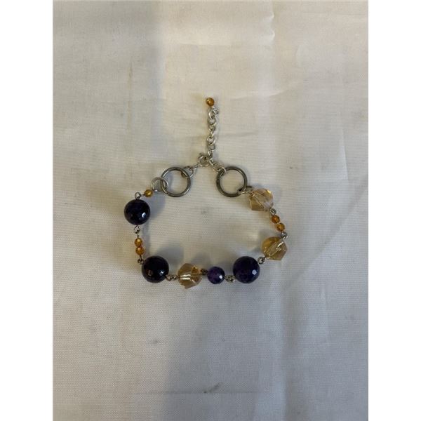 SILVER W/ AMETHYST AND CIRTRINE FACETED BEADS BRACELET