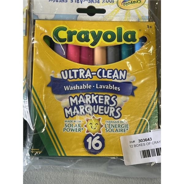 12 BOXES OF CRAYOLA WASHABLE MARKS (16 MARKERS PER BOX)