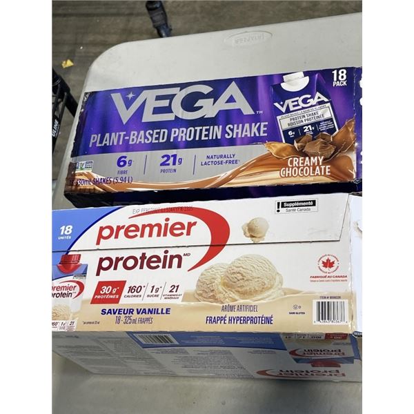 CASE OF18 VEGA CHOCOLATE PROTEIN SHAKES AND CASE OF APPROX 16 VANILLA PROTEIN SHAKES