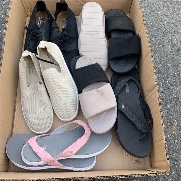 BOX OF SIZE 10 RUNNERS AND SUMMER FOOTWEAR