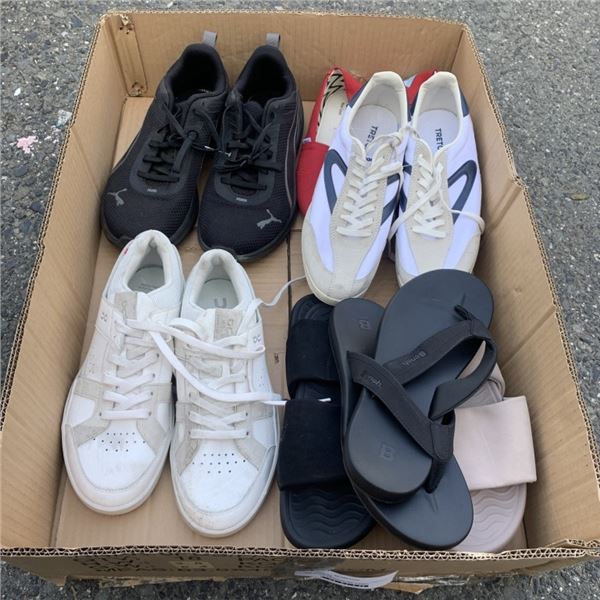 BOX OF SIZE 9 RUNNERS AND SUMMER FOOTWEAR