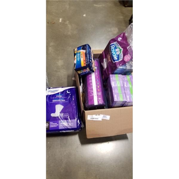 TRAY OF WOMENS PRODUCTS INCLUDING PADS, TISSUES