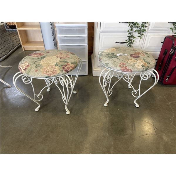 PAIR OF DECORATIVE WHITE METAL STOOLS