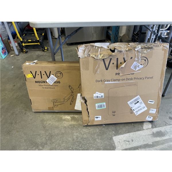 VIVO SILVER PNEUMATIC ARM TV WALL MOUNT AND DARK GRAY CLAMP-ON DESK PRIVACY PANEL