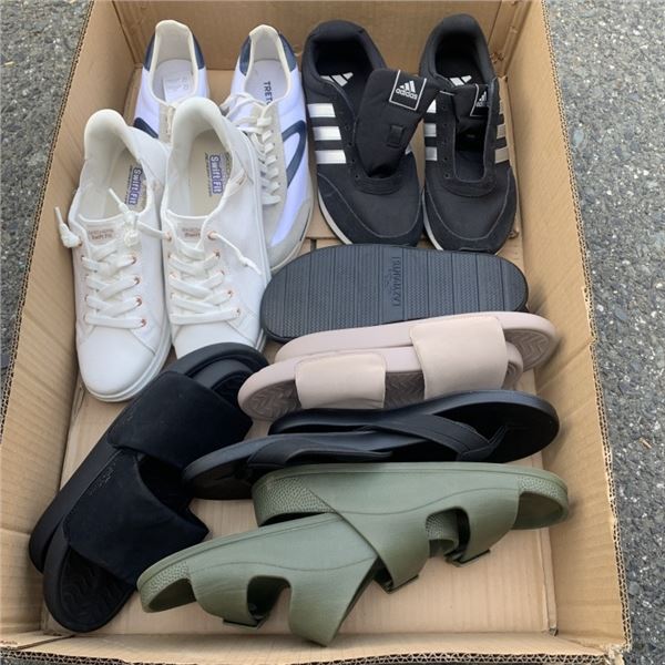 BOX OF SIZE 8 RUNNERS AND SUMMER FOOTWEAR