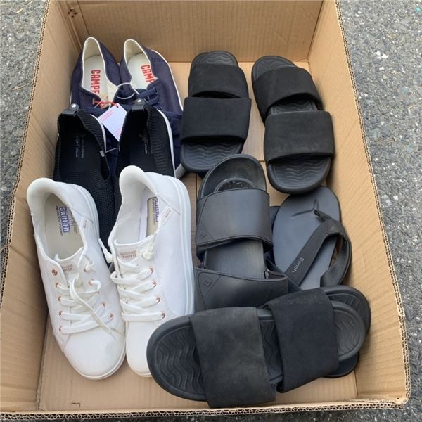 BOX OF SIZE 10 RUNNERS AND SUMMER FOOTWEAR
