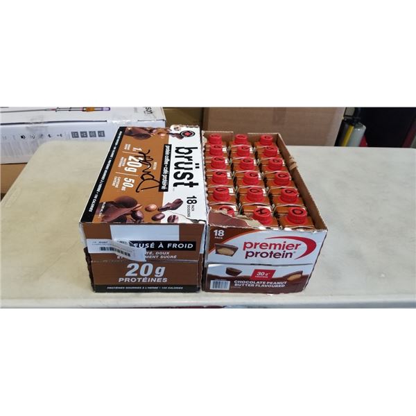 2 CASES PROTEIN SHAKES. 18 BOTTLES EACH. CHOCOLATE PEANUTBUTTER AND MOCHA FLAVOR. EXP 2027