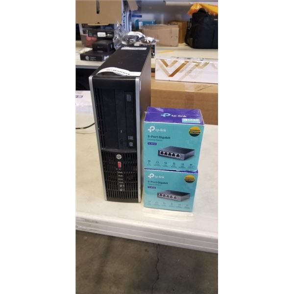 2 NEW TP LINK DESKTOP 5 PORT SWITCHES AND HP I5 DESKTOP COMPUTER