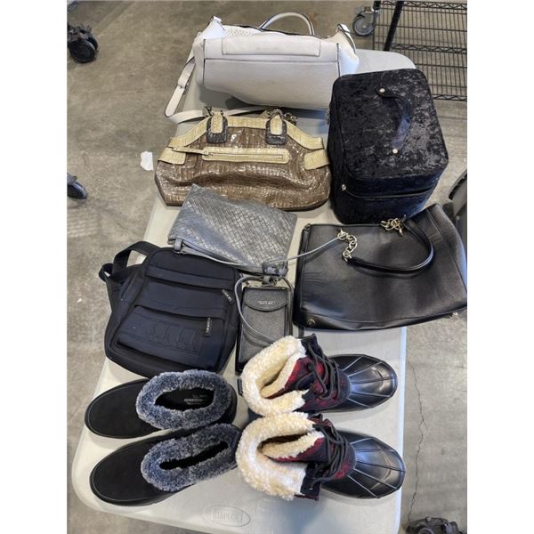 TOTE OF ASSORTED SHOES AND PURSES