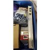 Image 2 : TOTE OF ASSORTED HOME GOODS, BLOOD PRESSURE MONITORS, AND CLEANING SUPPLIES