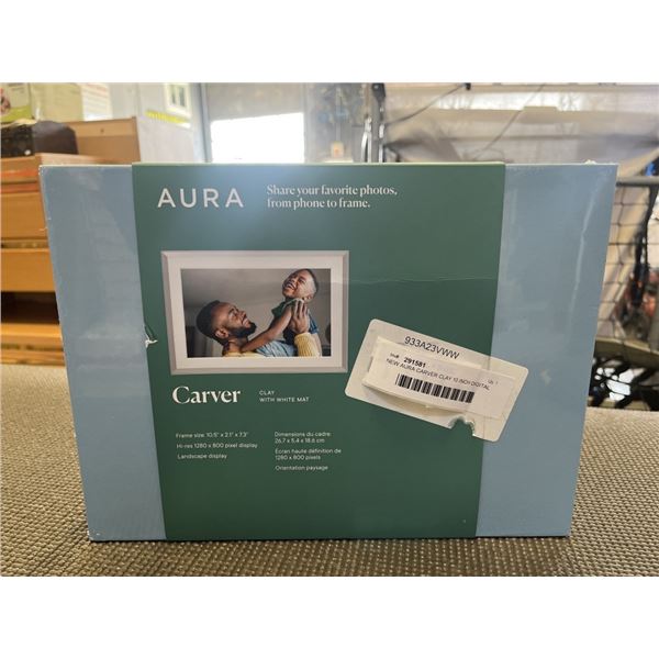 NEW AURA CARVER CLAY 10 INCH DIGITAL PHOTO FRAME, HI-RES DISPLAY, PHONE TO SCREEN EASY SET UP, WIFI 