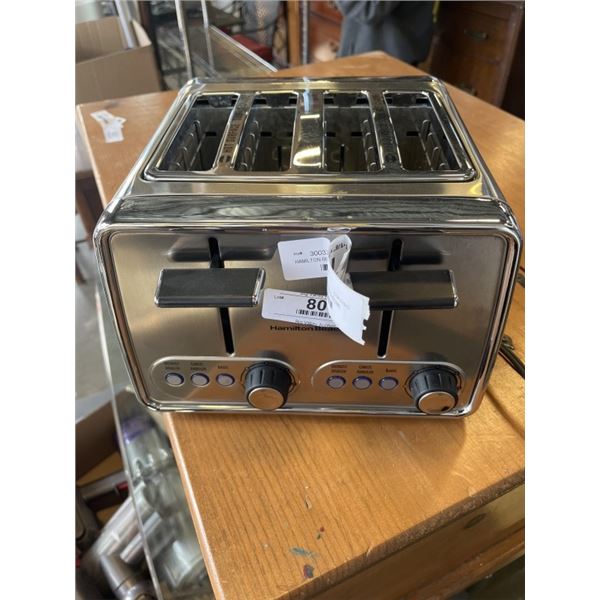AS NEW HAMILTON BEACH 4 SLICE MODERN CHROME TOASTER - TESTED WORKING