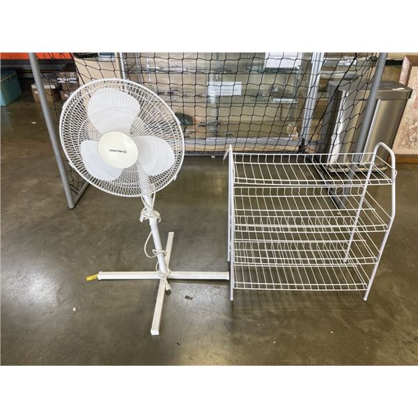 PELONIS FLOOR FAN AND 3 TIER SHOE RACK