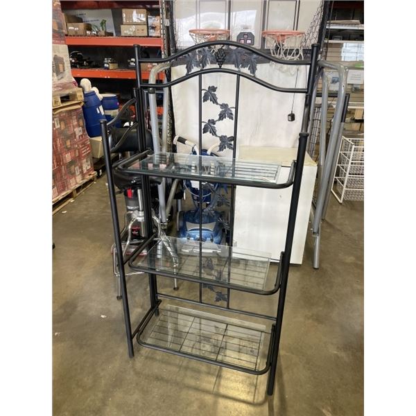 BLACK METAL AND GLASS DISPLAY SHELF