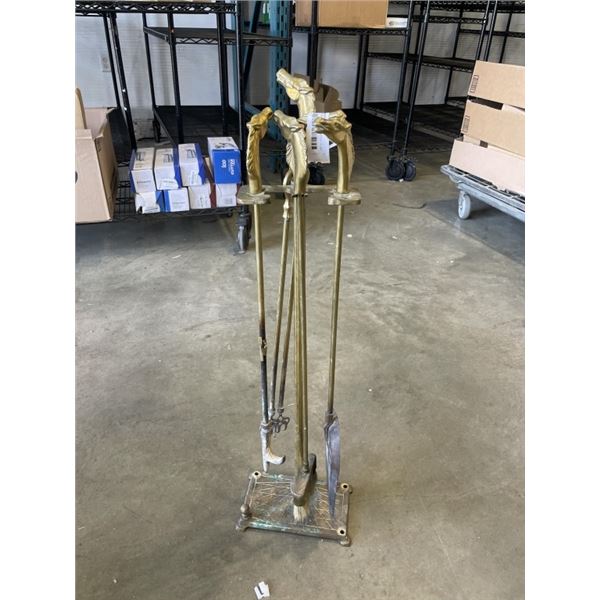 ANTIQUE BRASS FIRE COMPANION SET