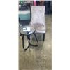Image 1 : GREY TUFFED ACCENT CHAIR AND METAL SIDE TABLE