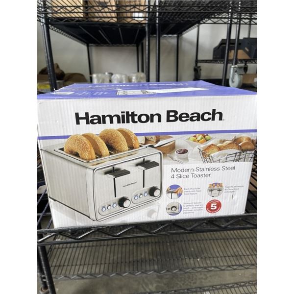 HAMILTON BEACH 4 SLICE MODERN CHROME TOASTER - TESTED WORKING, RETAIL $79