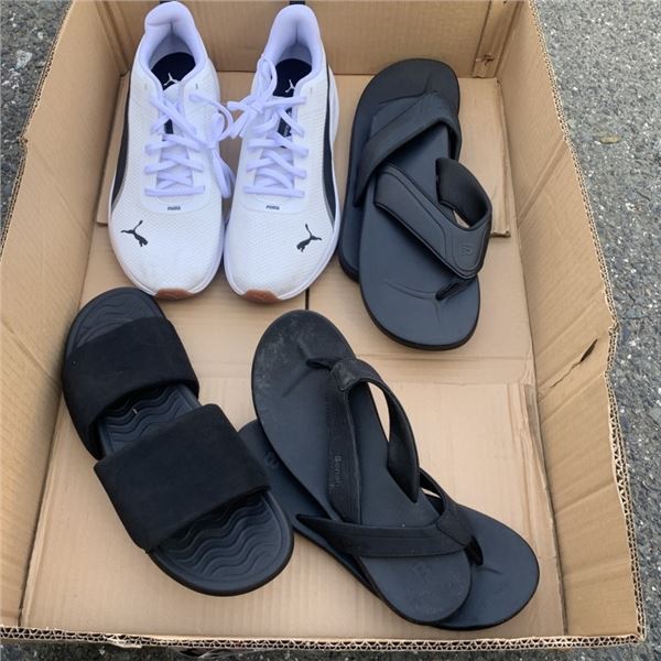 BOX OF SIZE 11 RUNNERS AND SUMMER FOOTWEAR