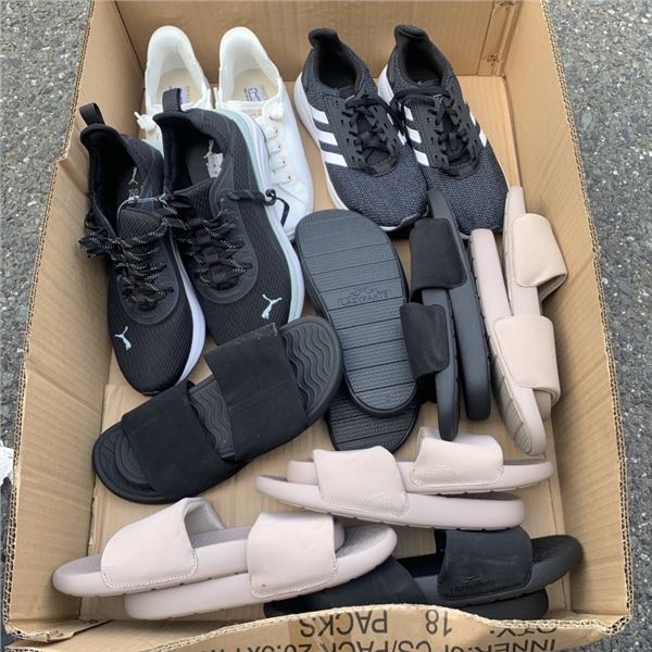 BOX OF SIZE 6 RUNNERS AND SUMMER FOOTWEAR