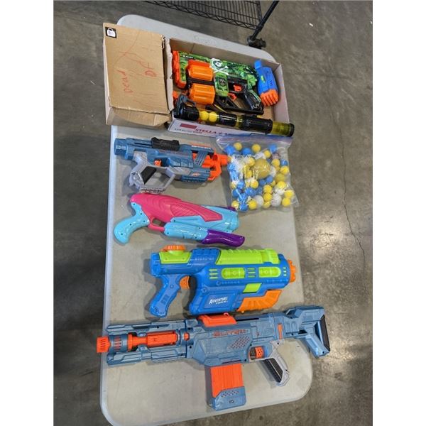 2 TRAYS OF ASSORTED NERF GUNS AND BULLETS
