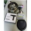 Image 1 : TABLE TOP FAN, LABEL PRINTER, MASSAGE GUN, HAIR DRYER, AND HEADPHONES