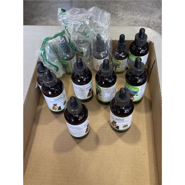 4 BOTTLES OF PET WELLBEING ADRENAL HARMONY GOLD AND 3 BOTTLES YOUNG AT HEART FOR DOGS AND 4 PET MELA
