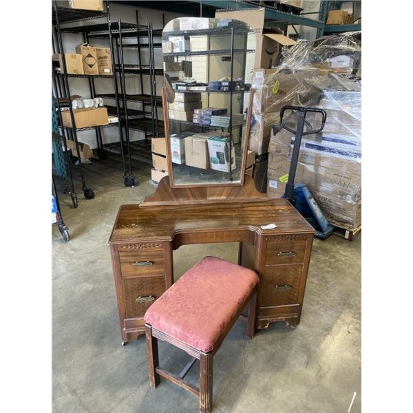 VINTAGE VANITY DRESSER WITH BENCH