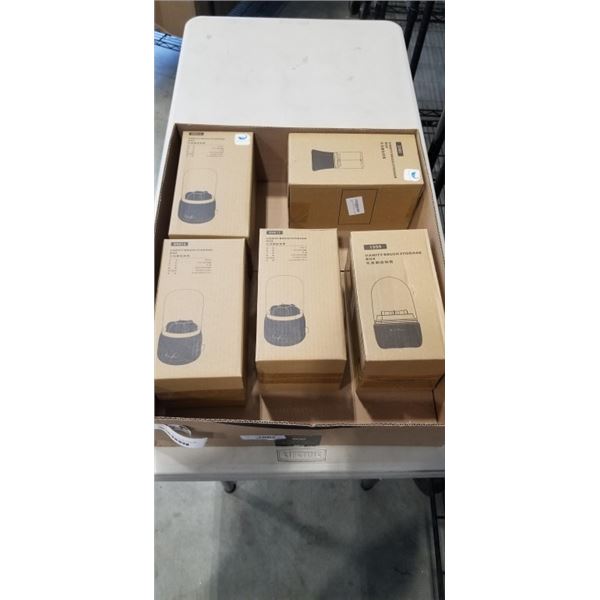 5 NEW ASSORTED VANITY BRUSH STORAGE CONTAINERS