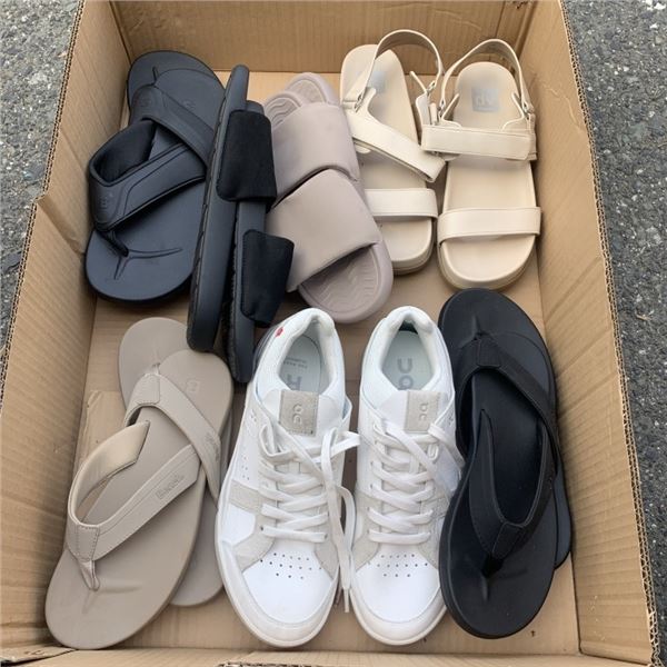 BOX OF SIZE 9 RUNNERS AND SUMMER FOOTWEAR