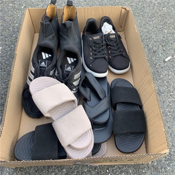 BOX OF SIZE 10 RUNNERS AND SUMMER FOOTWEAR