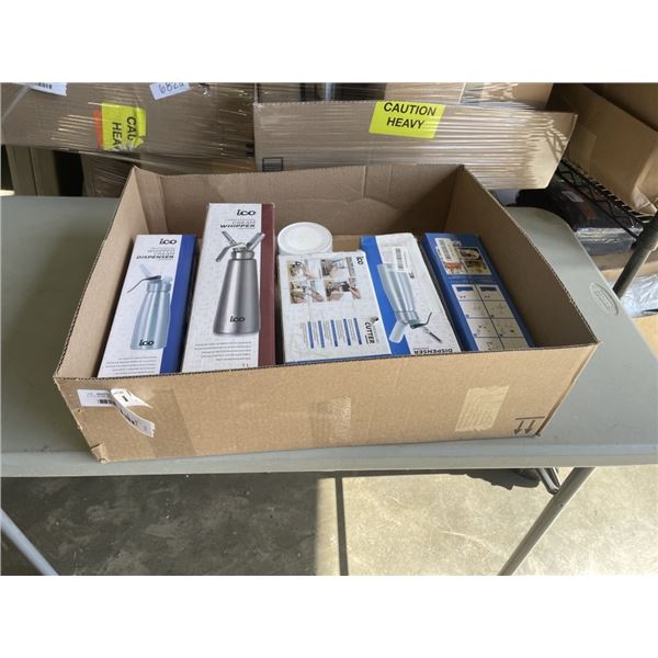 4 ICO WHIP CREAM DISPENSERS, 1 FRENCH FRY CUTTER AND PET WELBEING CORE IMMUNE CARE HEALTH SUPPLEMENT