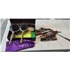 Image 1 : DECORATIVE WOOD CASE OF ANTIQUE VANITY BRUSH AND MIRROR SET, SERVING ITEMS ETC
