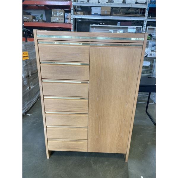 MCM OAK WITH BRASS ACCENT HIGHBOY DRESSER