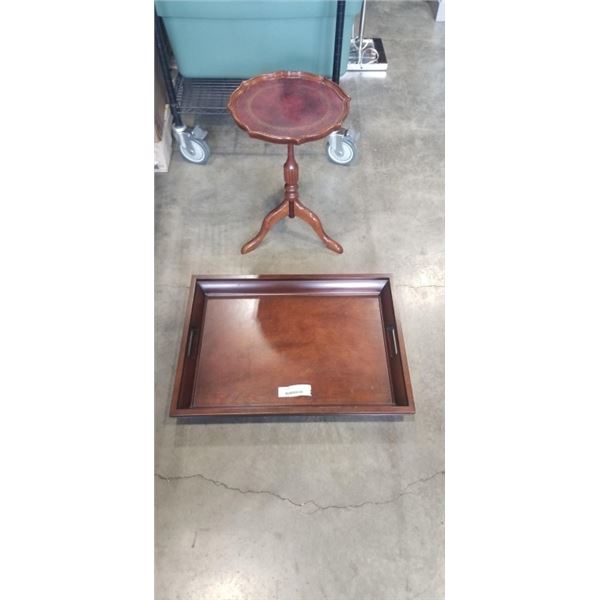 MAHONGANY PARLOR TABLE AND MAHOGANY SERVING TRAY