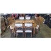 Image 1 : ANTIQUE OAK DINING TABLE WITH ORIGINAL PORCELAIN WHEELS AND 6 DINING CHAIRS WITH EXTENSION LEAF