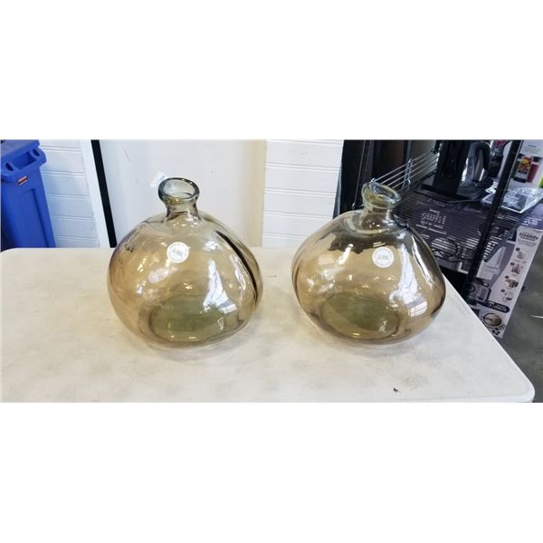 2 LARGE AMBER GLASS VASES