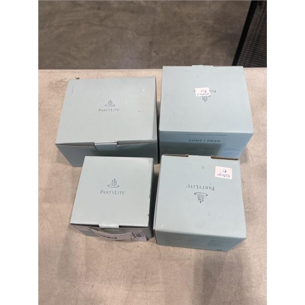 4 PARTYLITE CANDLE HOLDERS -  JAR SHADES AND VOTIVE HOLDERS
