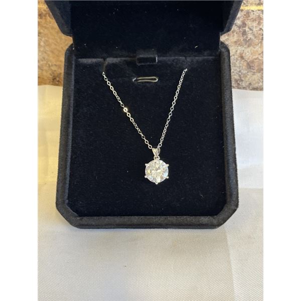 NEW S925 3.0CT SIMULATED DIAMOND (CZ) SOLITAIRE NECKLACE 16"-18" LONG MOUNTED IN 925 STERLING SILVER