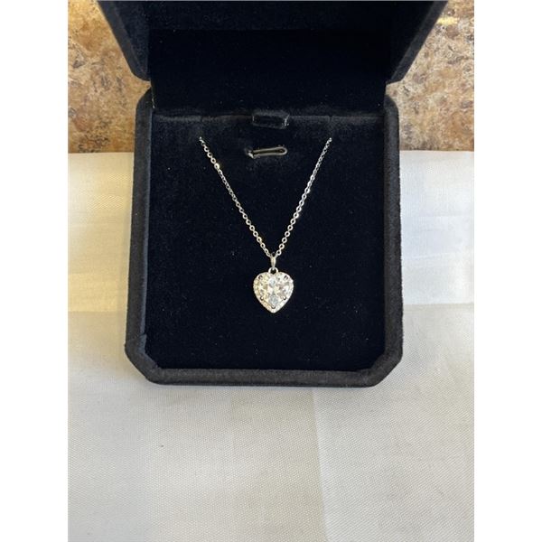 NEW S925 1.5CT HEART CUT SIMULATED DIAMOND (CZ) HALO NECKLACE 16"-18" LONG MOUNTED IN 925 STERLING S