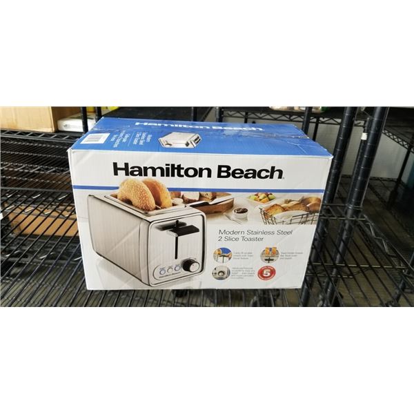 HAMILTON BEACH 2 SLICE MODERN CHROME TOASTER - TESTED WORKING