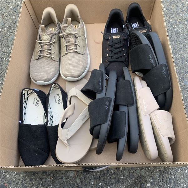 BOX OF SIZE 8 RUNNERS AND SUMMER FOOTWEAR