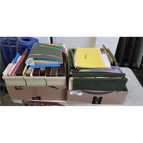 2 BOXES OF FILE FOLDERS, NEW NOTEPADS, ETC