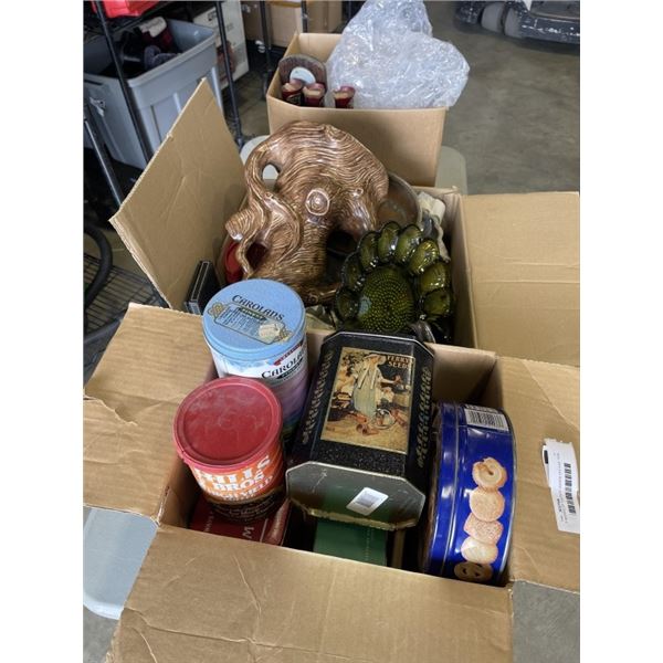 3 BOXES OF ESTATE GOODS,VINTAGE TINS, ETC